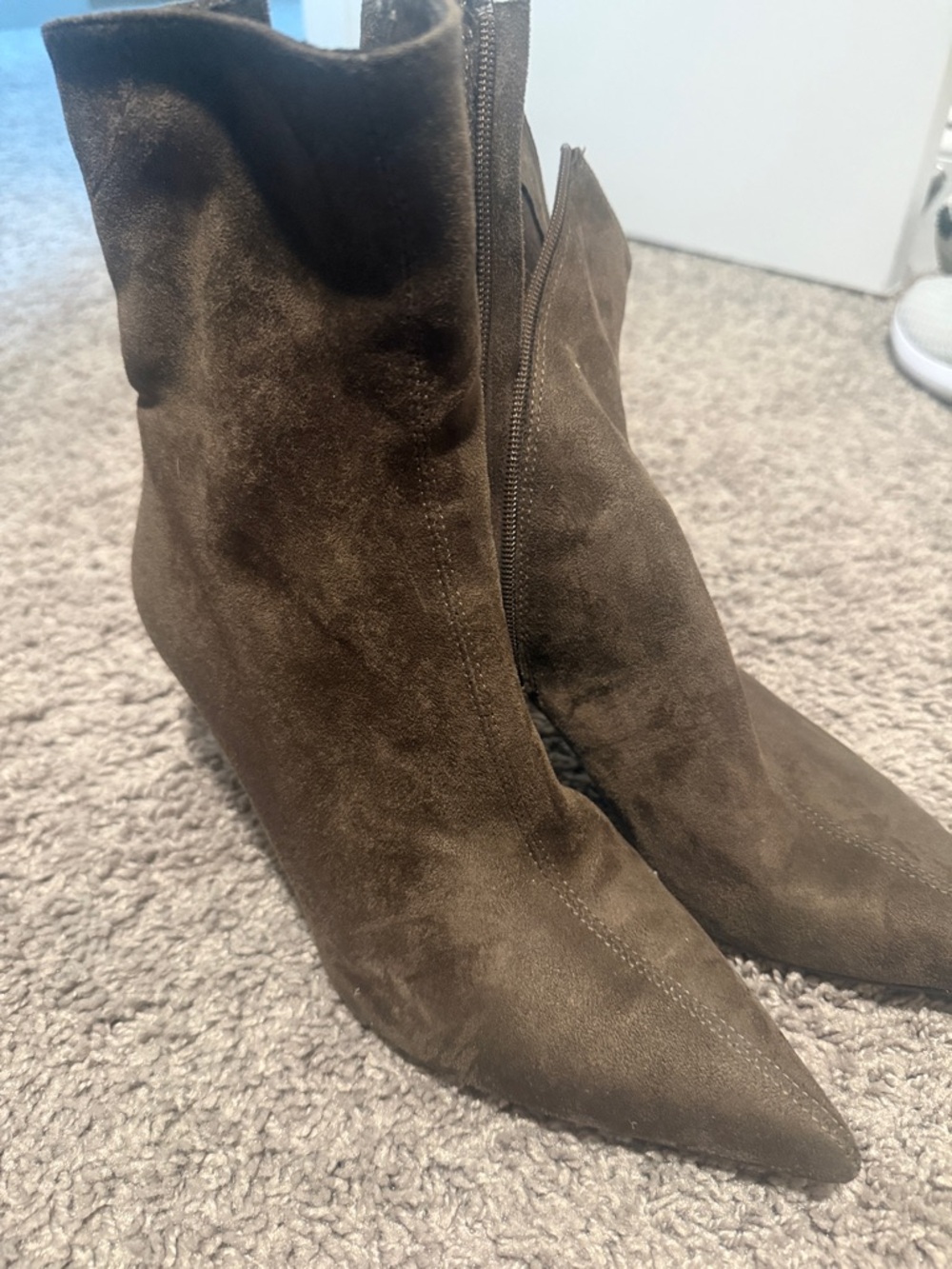 Zara Dark Brown Suede Pointed Toe Ankle Booties